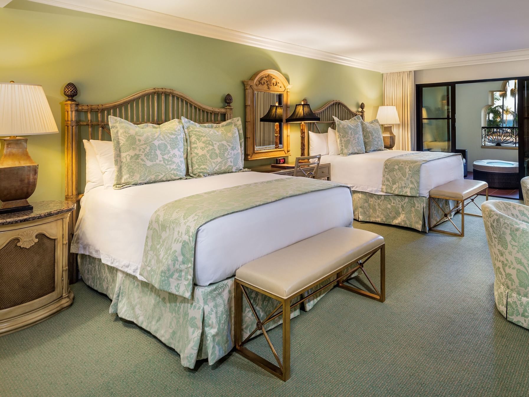 Elegant Ocean View Studio Two Queen Beds at the Santa Barbara Inn with two beds and a balcony offering stunning views