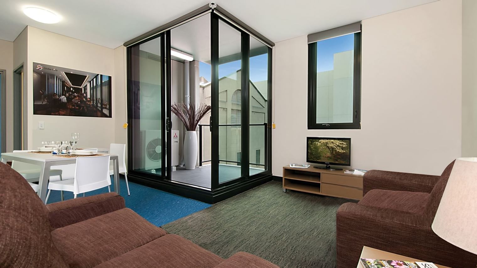 Student Living Edge Apartments – East End lounge and balcony
